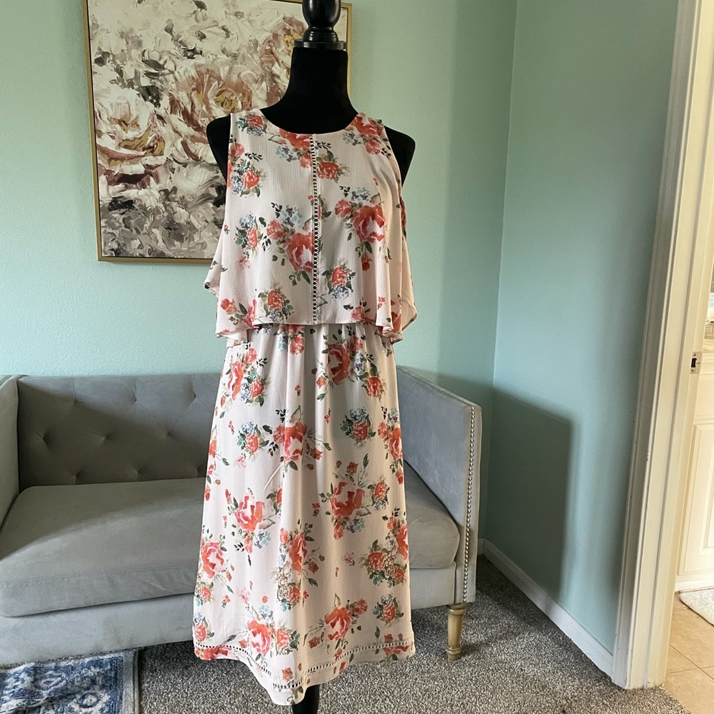 Floral Cold Shoulder MIDI Dress
